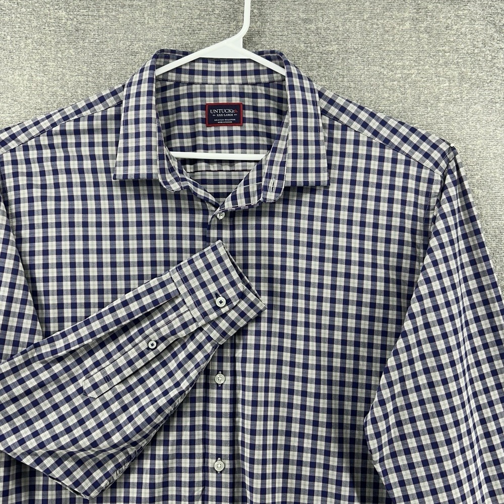 UNTUCKit Egrivin Shirt Men Size 3XL Blue Check Long Sleeve Nylon Button Up
